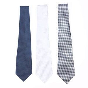 Kai Long Mens‎ Silk Tie Bundle Set of 3 Navy White Silver Geometric Hand Made